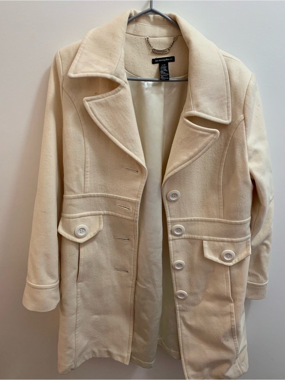 Atmosphere Cream Pea Coat with Notched Collar